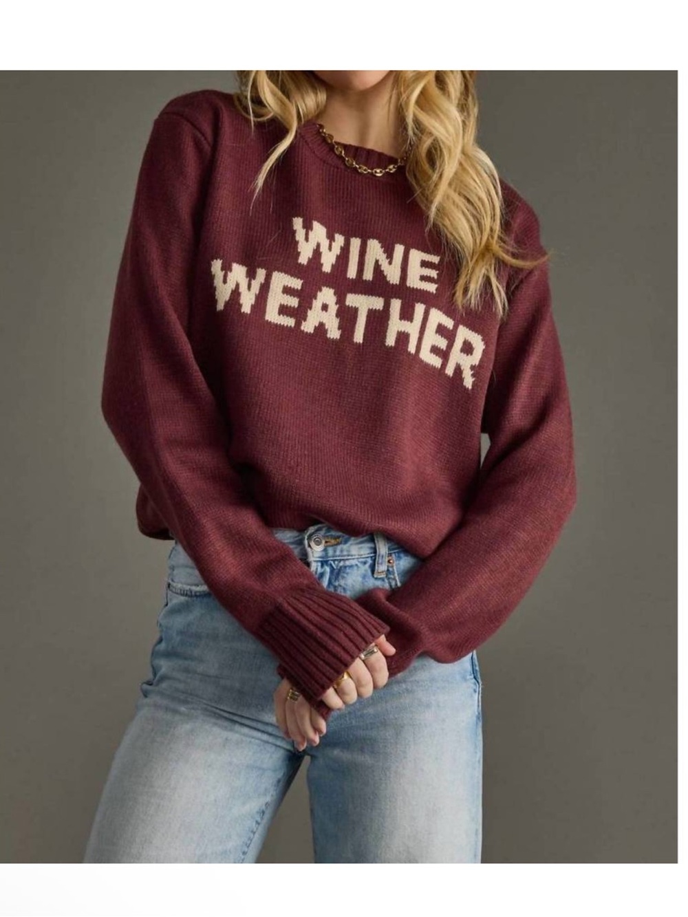 Panache Apparel Burgundy Knit Sweater “Wine Weather” Small